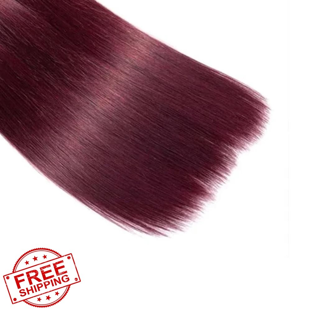FuivJuix 22 24 26 Inch #99J-Burgundy Color-ST Straight Bundles