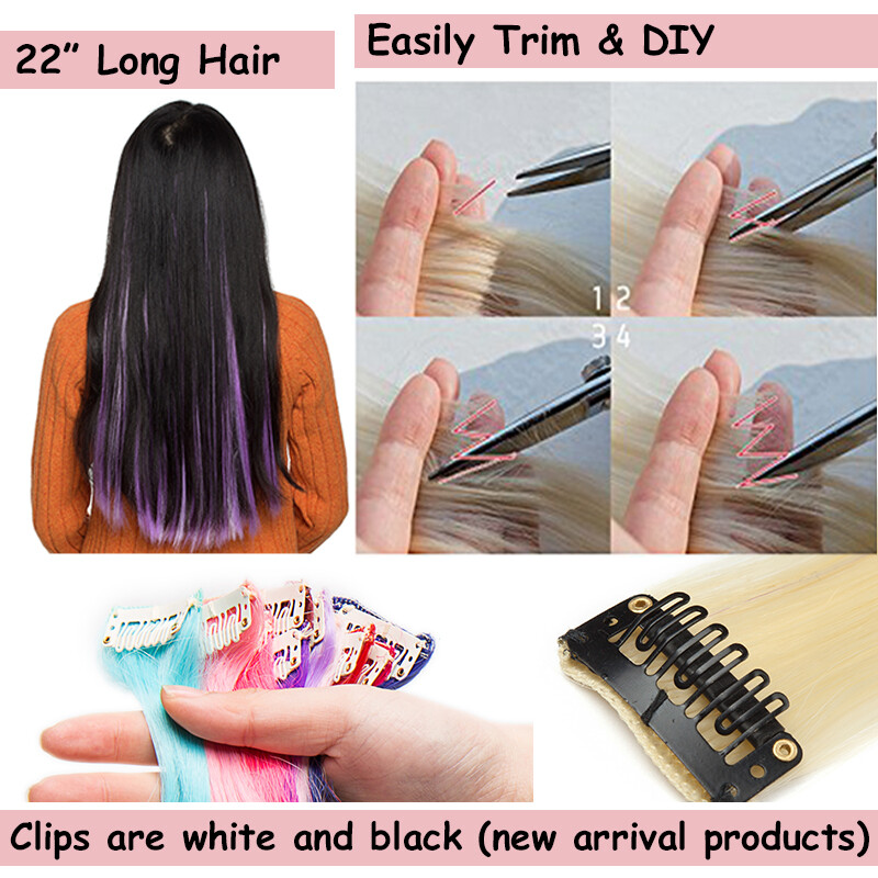 10 Pcs Long Clip In Highlight Streaks Rainbow Braid Hair Extensions for Girls US