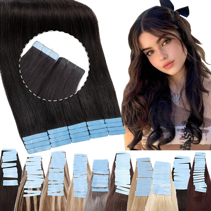 Wavy Tape In Real Remy Human Hair Extensions Skin Weft Full Head Thick 150g US
