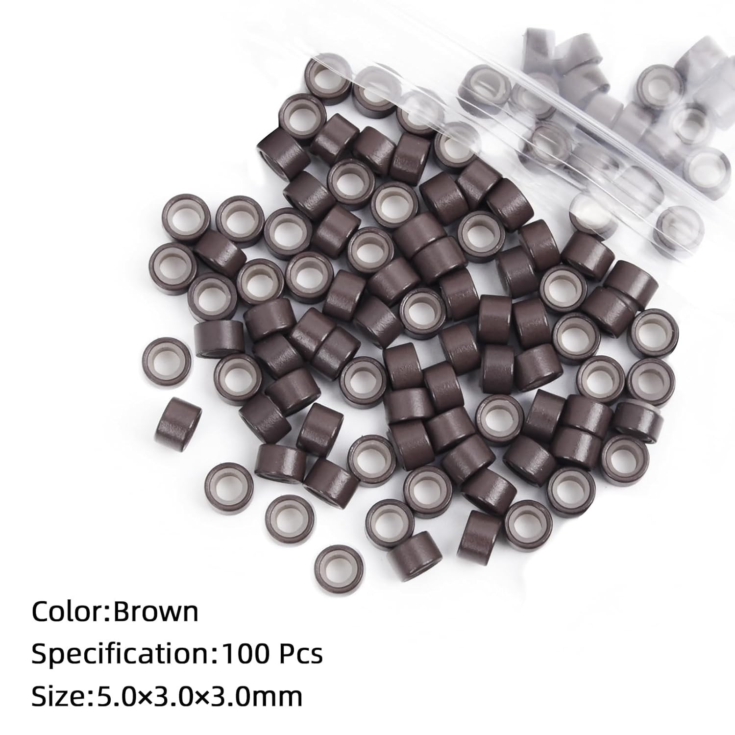 100Pcs 5Mm Silicone Lined Micro Ring Beads for Hair Extensions 5Colors Apply (10
