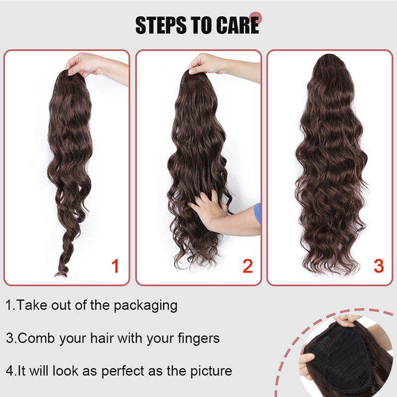 Extra Thick Drawstring Ponytail Clip In Hair Extensions As Human HAIR Brown Wavy