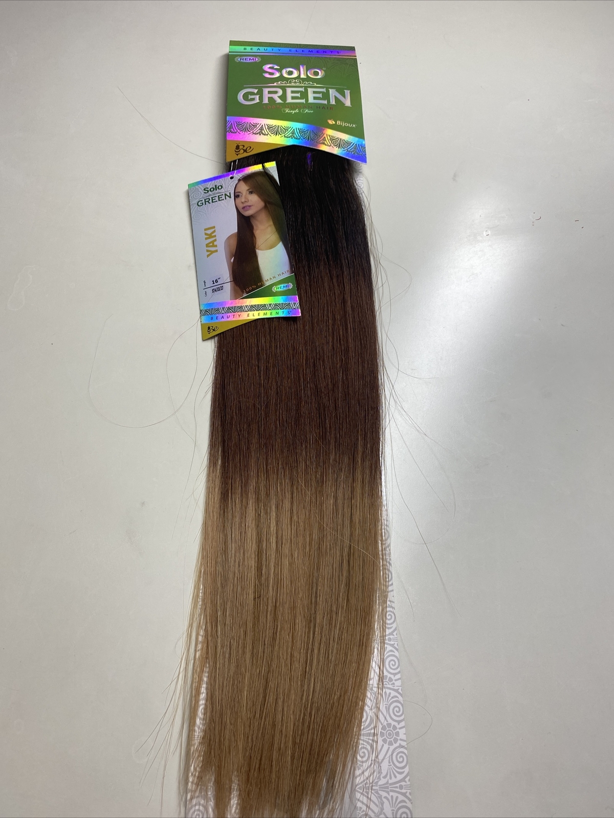 BIJOUX_SOLO_GREEN_REMI 100% HUMAN HAIR_YAKI_WVG_16″_#ST4/33/27