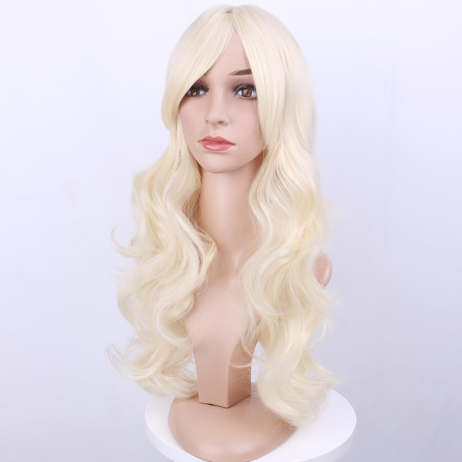 Long Wavy Blonde Wig for Women Light Blonde Wig wiht Bangs Synthetic Wig with…