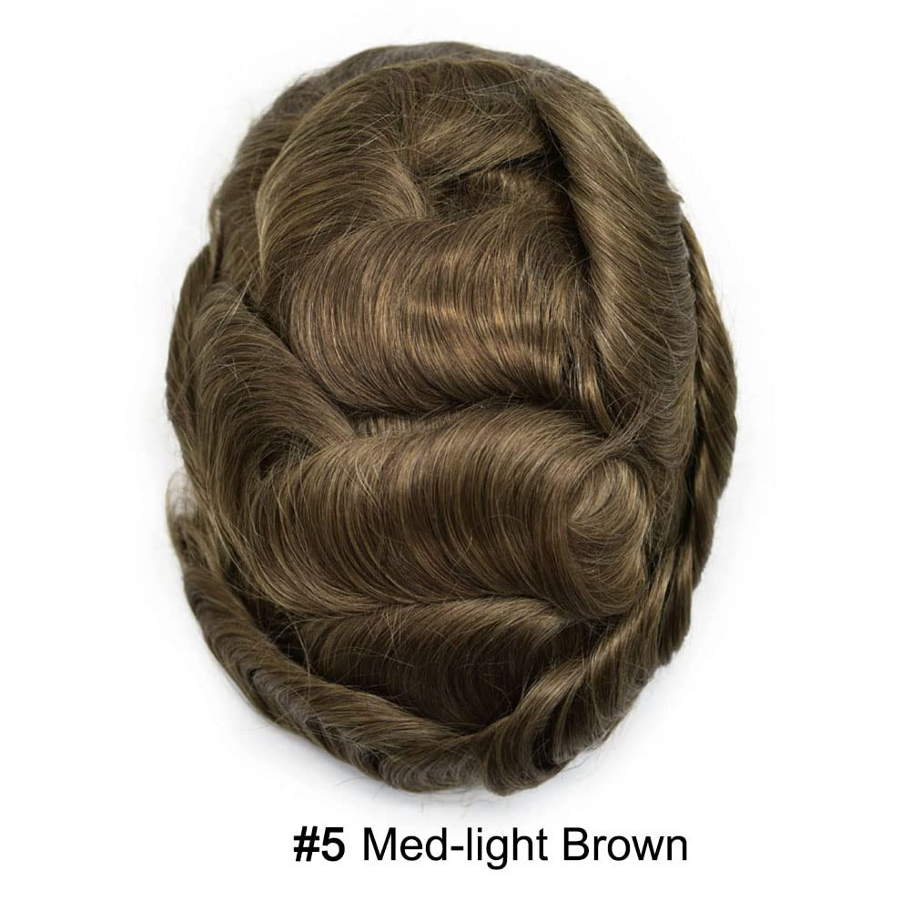 Men’s Medium Light Brown Real Hair Toupee – Natural Hair Replacement System