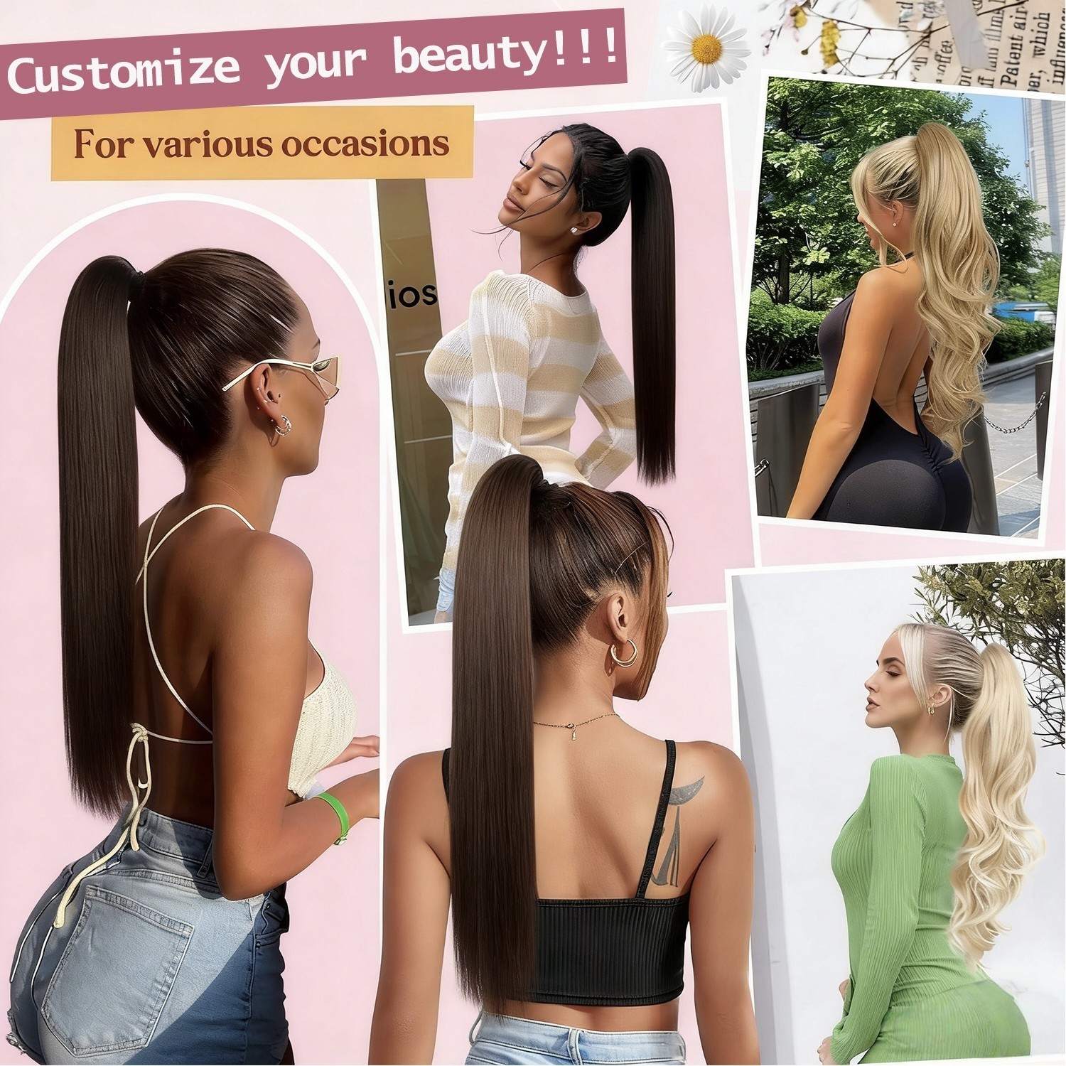 26″30″ Real Ponytail Claw Clip Hair Extension Pony Tail Thick Hairpiece As Human