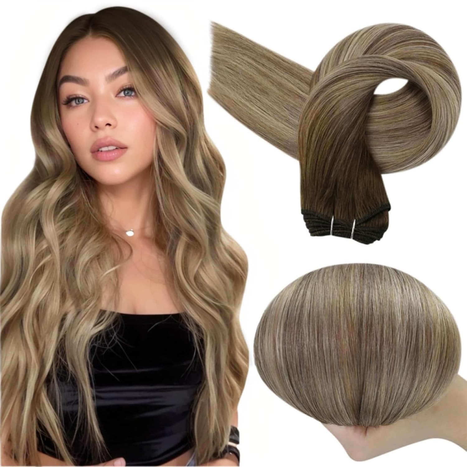 Full Shine Weft Human Hair Extensions Balayage #3/8/22 18in 105g Sew In