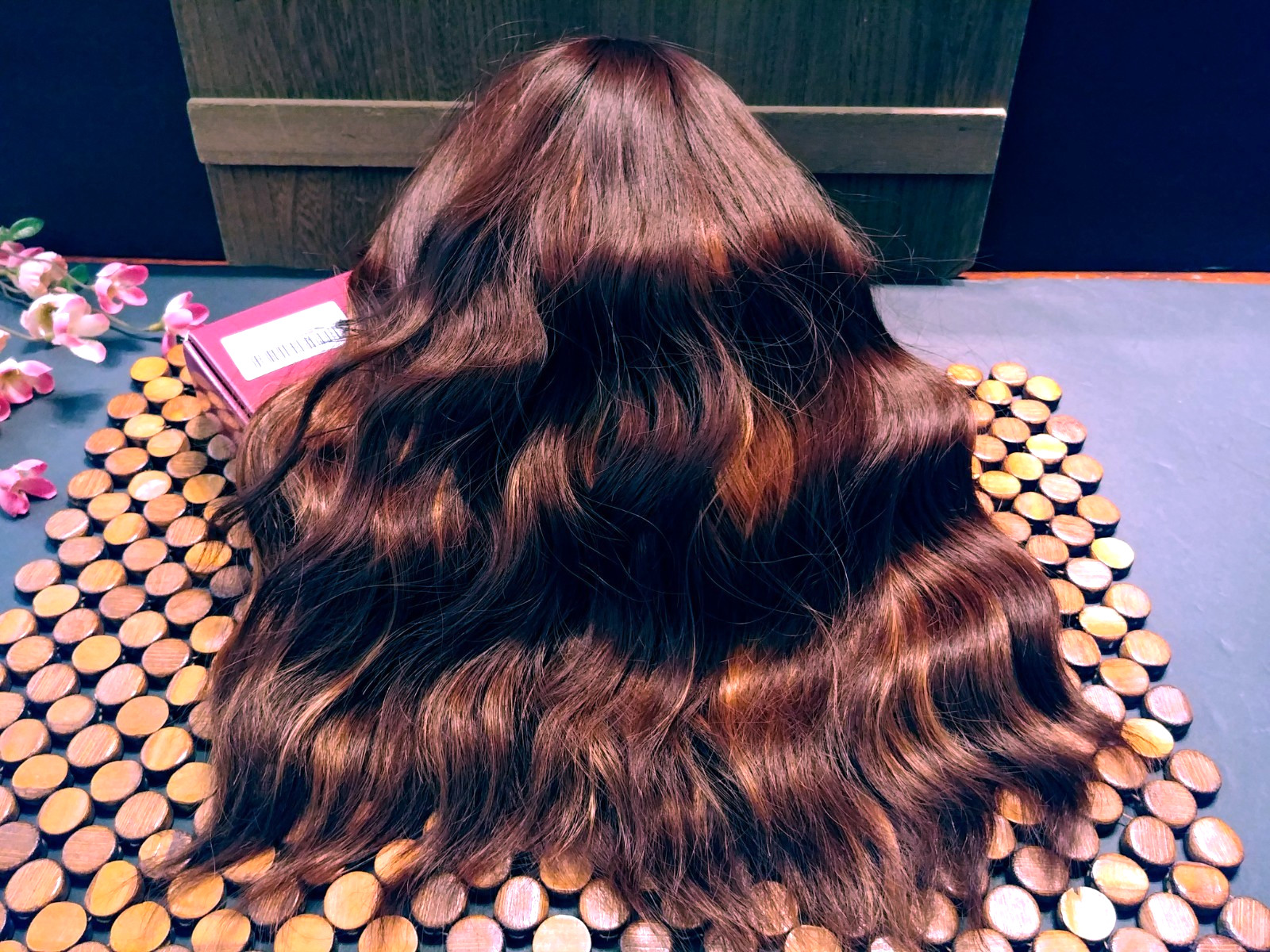 Short Wavy Bob Wig with Bangs Caramel Reddish Brown , Wavy 16″ Soft & Silky #F2