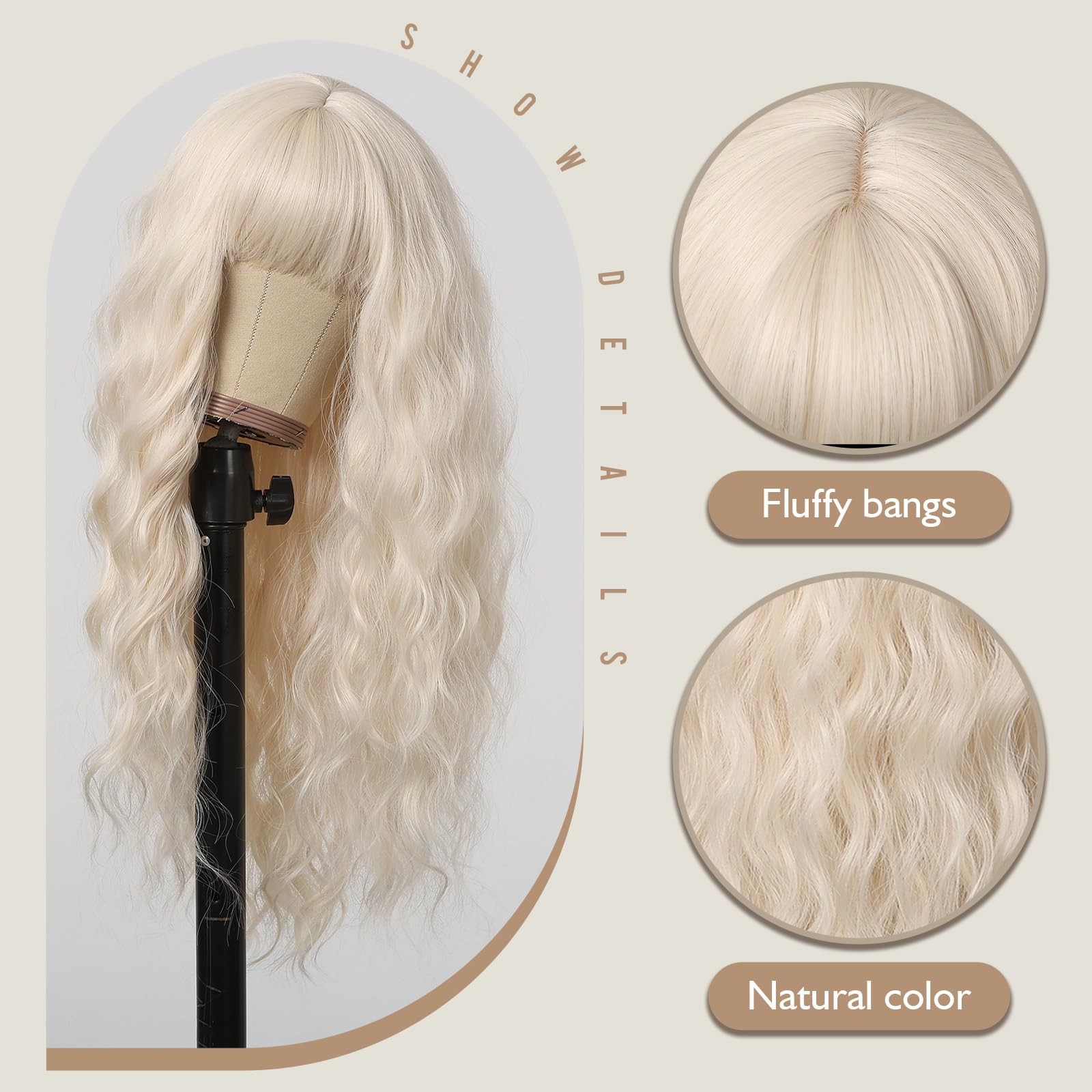 Platinum Wigs for Women Long Platinum Blonde Curly Wigs With Bangs Heat Resis…