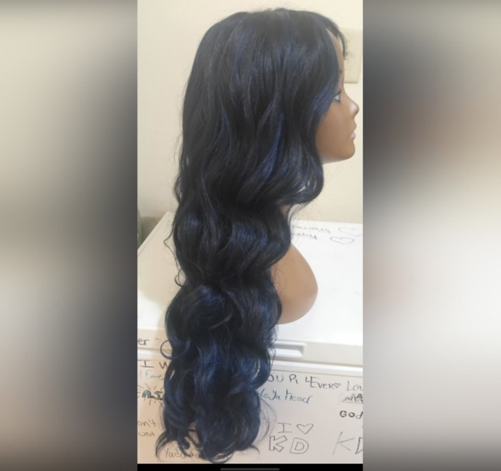 Human Bland Navy Blue And Black Side Part Wig