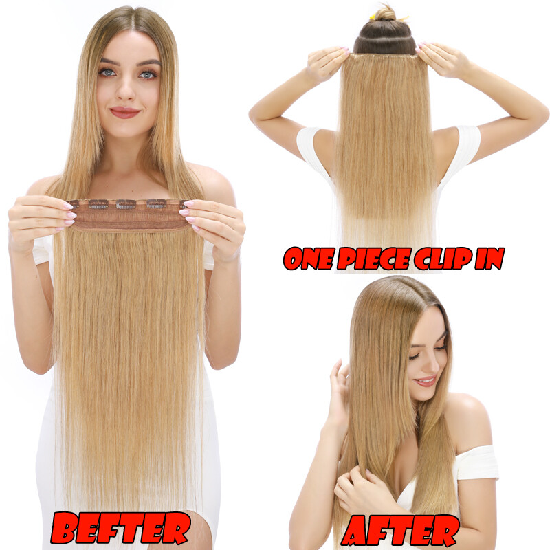 One Piece Softs Thick Real Hair Extensions Clip In Human Hair Weft 3/4 Full Head