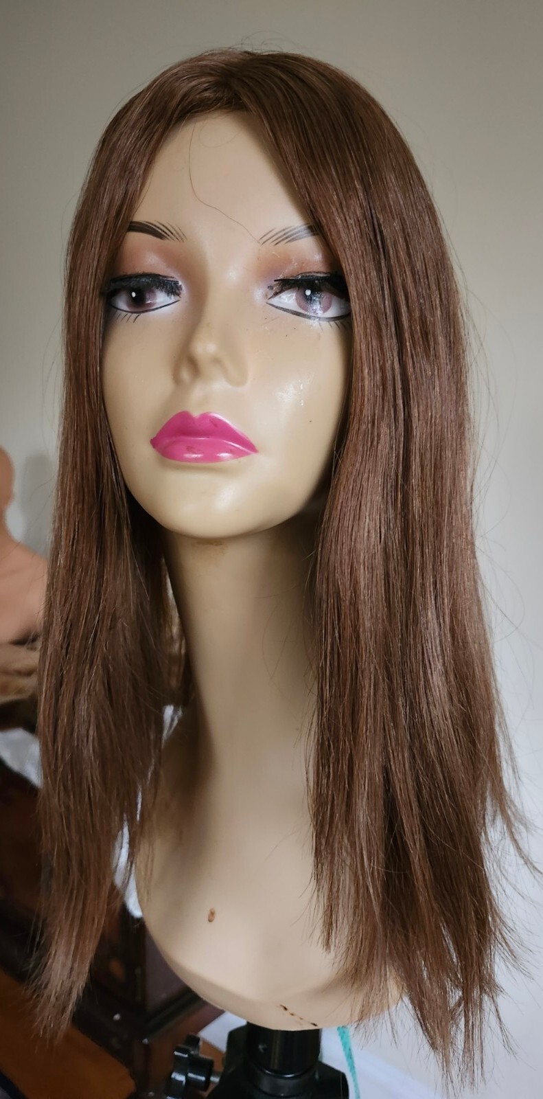 Human Hair Lined Mono Topper Multiple Directional Auburn 6”x6” 17” Long