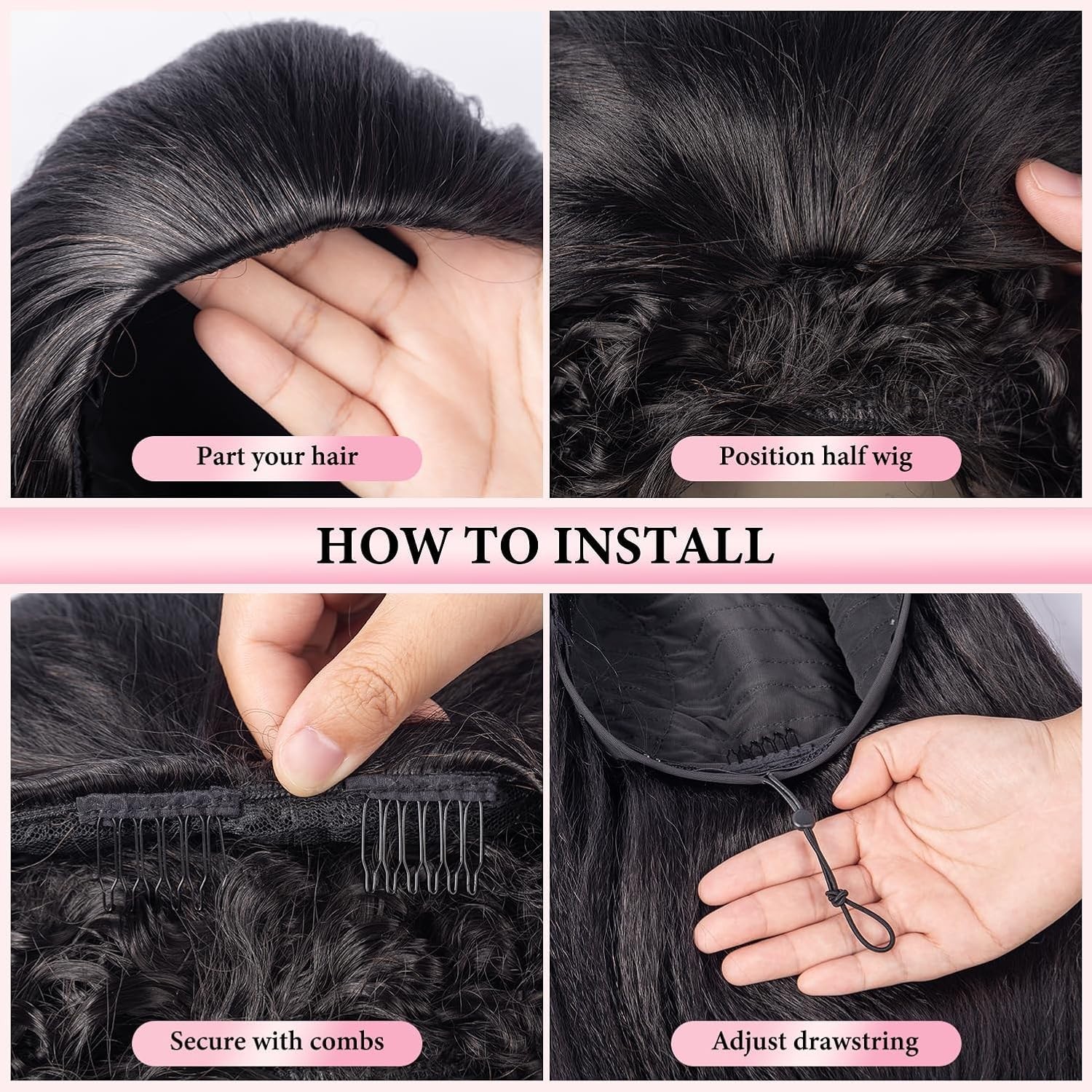 PROSA Kinky Straight 3 in 1 Human Hair Blend Seamless Flip Over Half Wig *20 in
