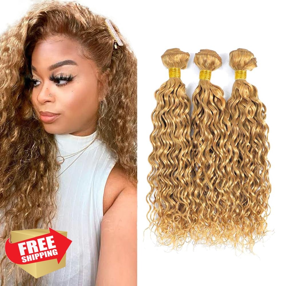 FuivJuix #27 Blonde Water Wave Human Hair 28 Inch 3 Bundles