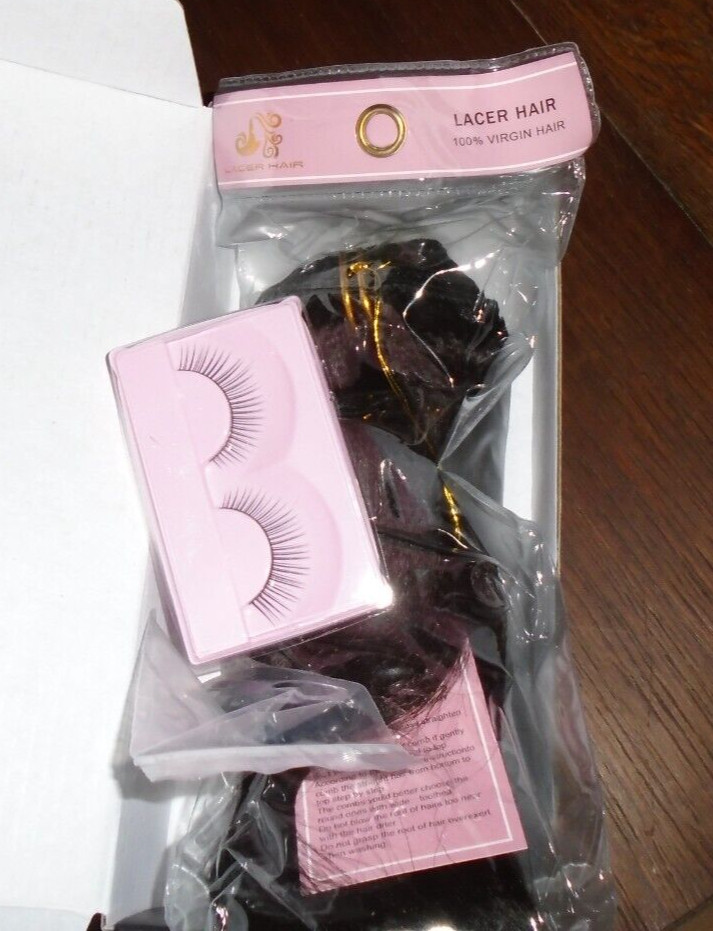 NEW Lacerhair Luxury 100% Black Human Hair Yaki 10″ # 1B Kit Eye Lashes & Clips