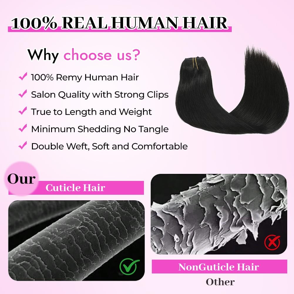 Qaore Hair Extensions Real Human Hair 24 Inch 120G 8Pcs Clip In Hair Extensions