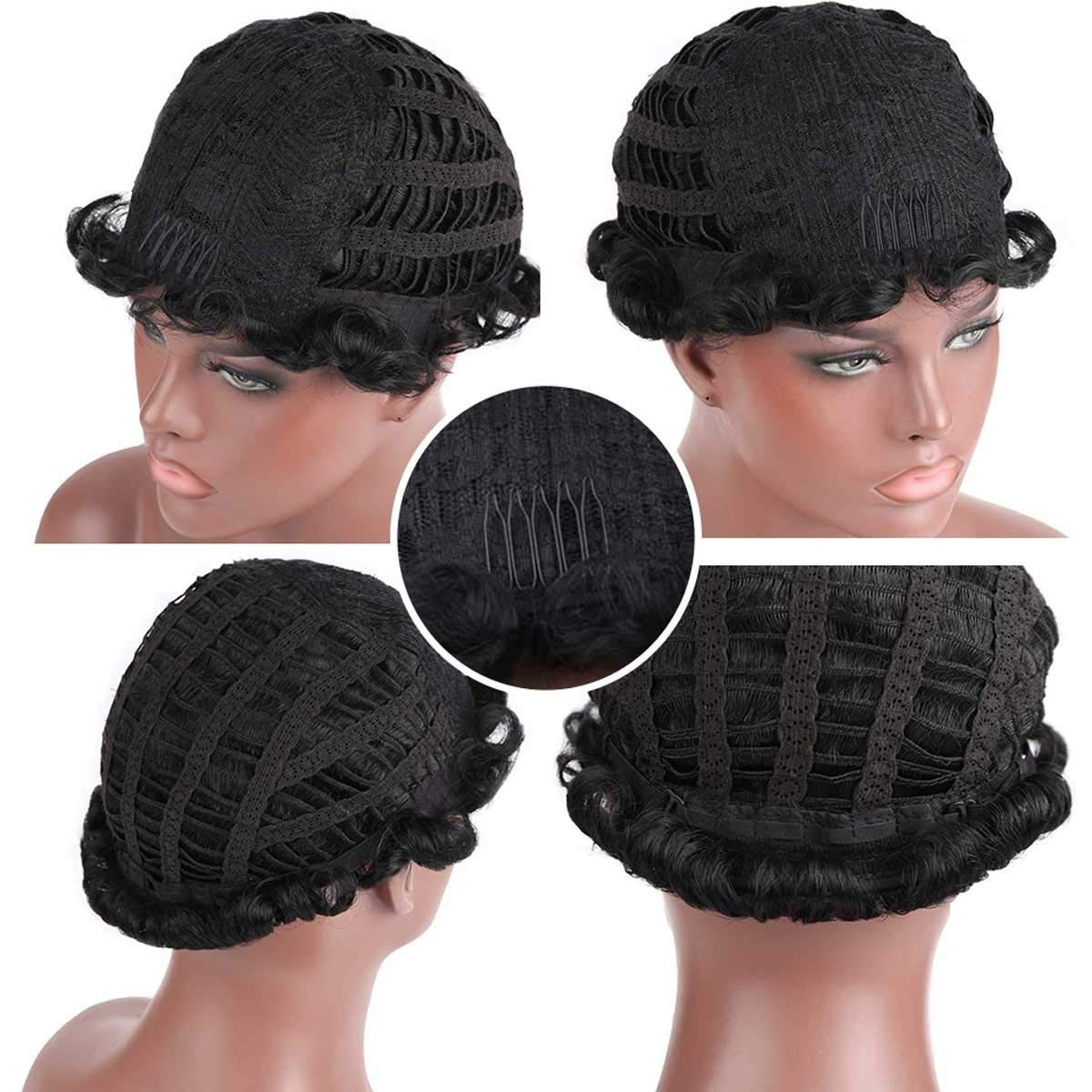 Fashionable Short Finger Wave Wig – 7 Color Options, Heat-Resistant Synthetic