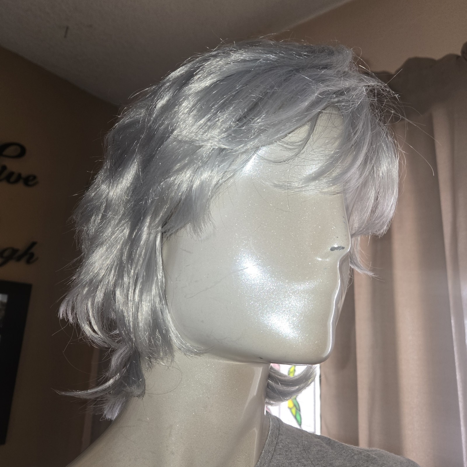 Silver Gray Shag Wig 10 Inch Layered Synthetic Wig w/ Wig Cap Costume