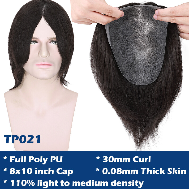 Durable Mens Toupee Human Hair Replacement System Hairpiece Fine Mono Poly Skin