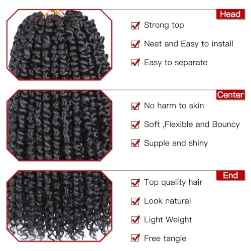8 Packs Passion Twist Crochet Hair 10 Inch Pre Twisted 10 Inch (Pack of 8) 1B#
