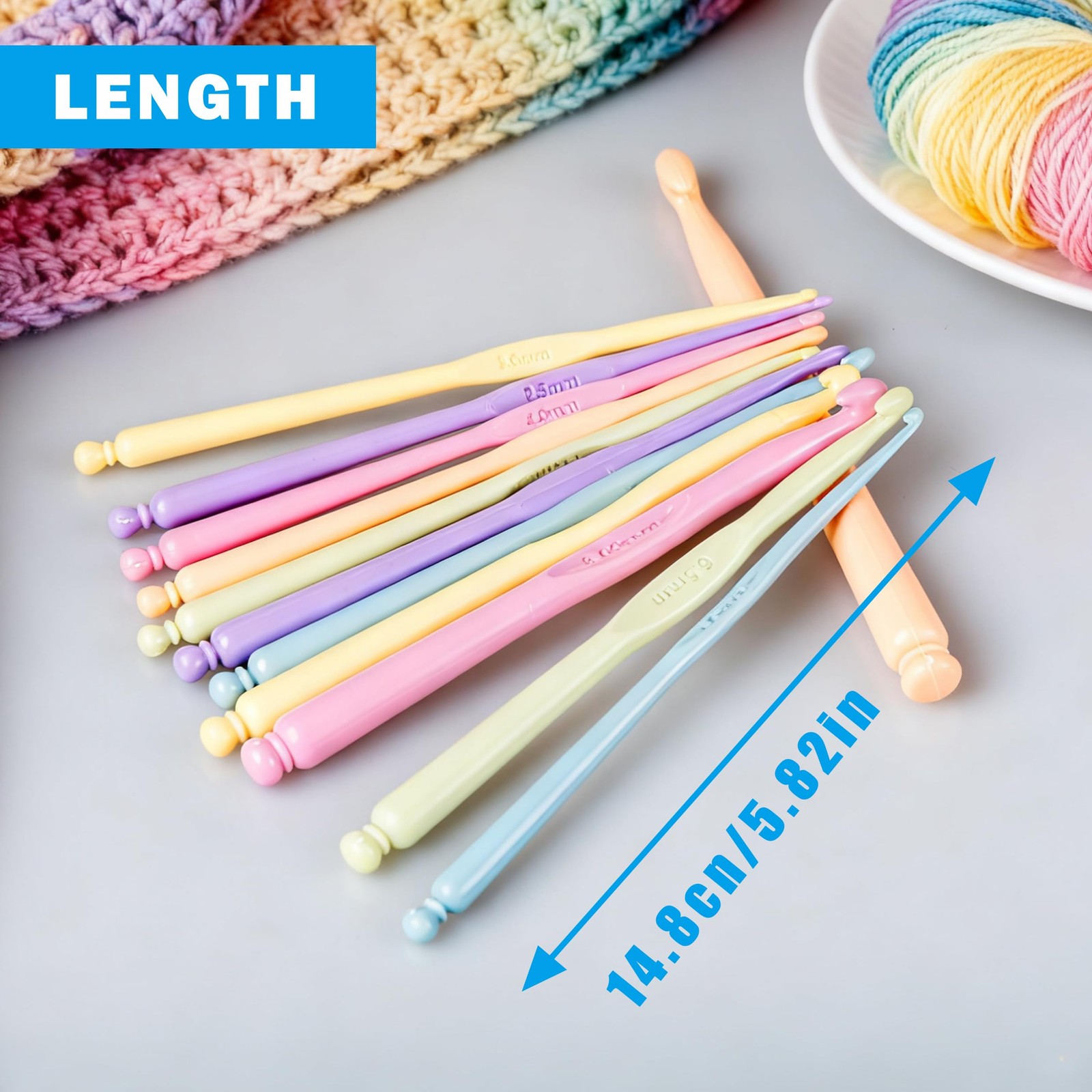 12 PCS Crochet Hooks Set, 2.0-10mm Ergonomic 1.0mm to 10.0mm, multicolor