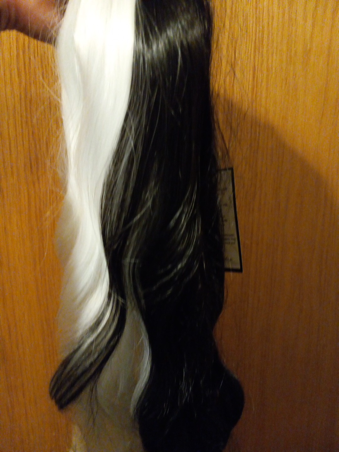 Womens Sallcks Black And White wig #L307 28 “Long Laid Flat Wavy Curly Bangs
