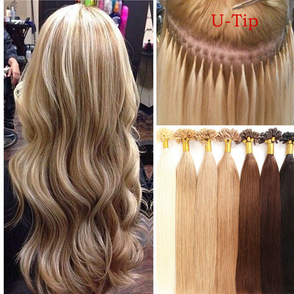 Keratin U Tip Human Hair Extensions Fusion Bonded Nail Tip DoubleDrawn Remy Hair