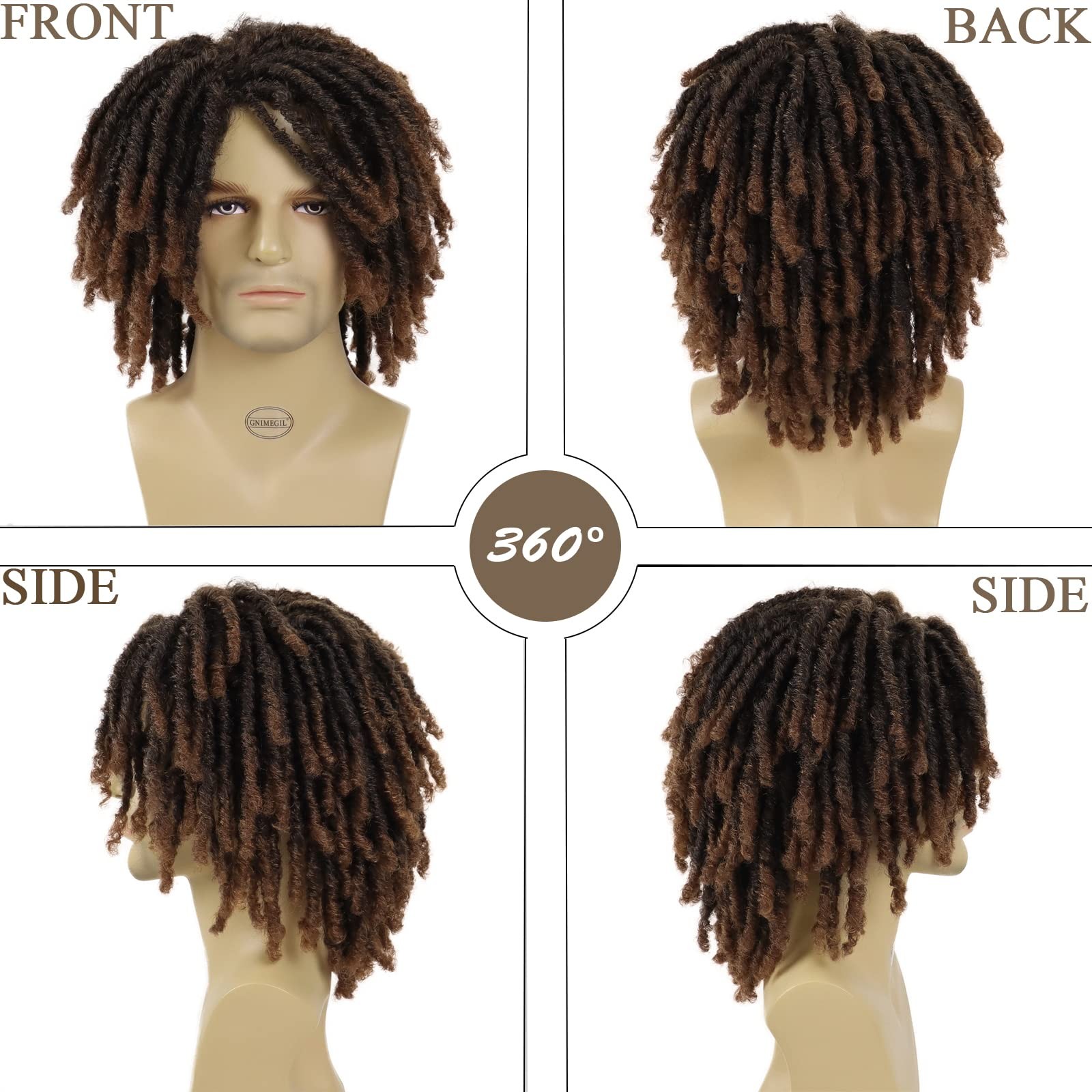 Gnimegil Short Braided Wig – Afro Bob Ombre Brown Crochet Twist Hair Dreadlocks