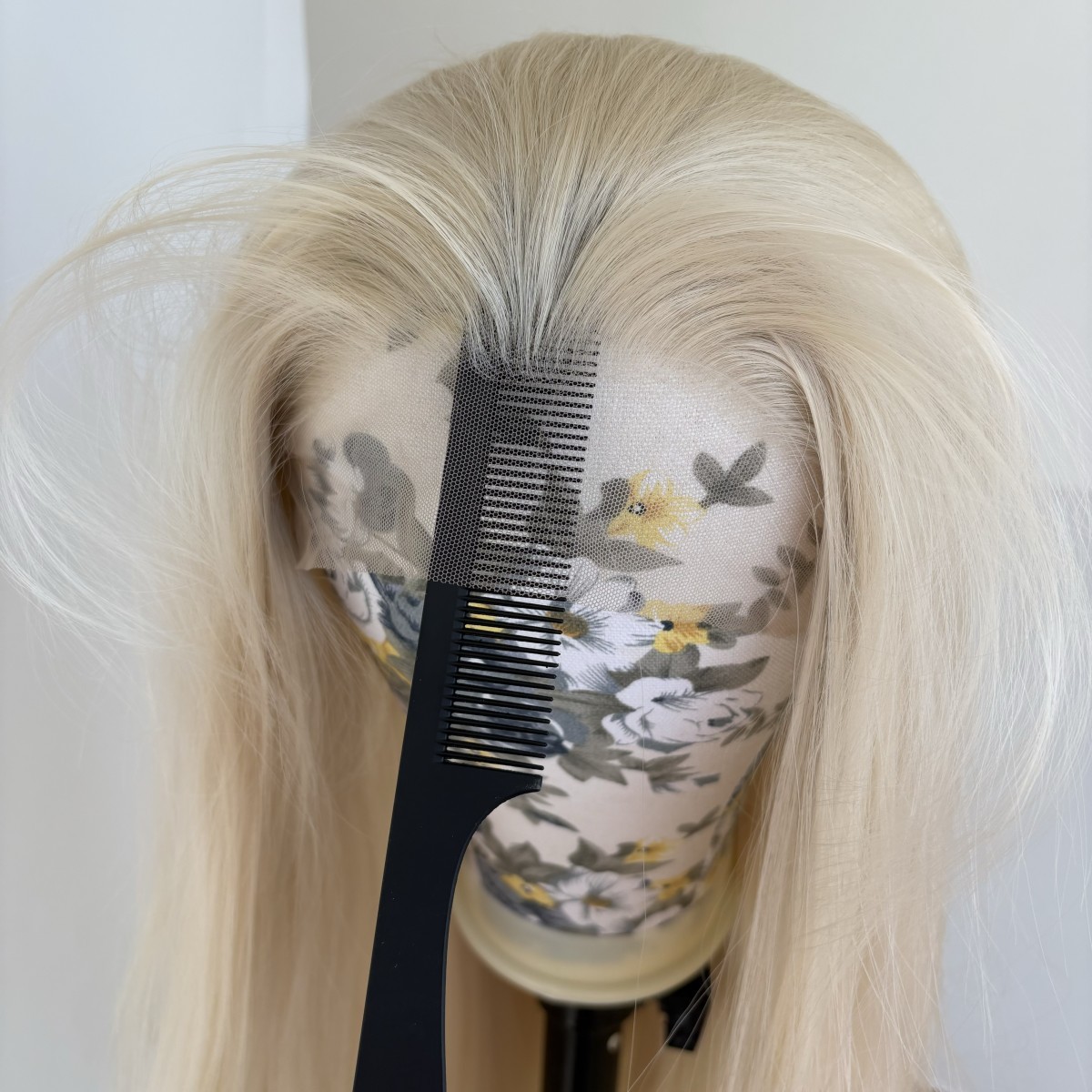 Synthetic Hair Heat Resistant Long Straight Platinum blonde HD Lace Front Wig