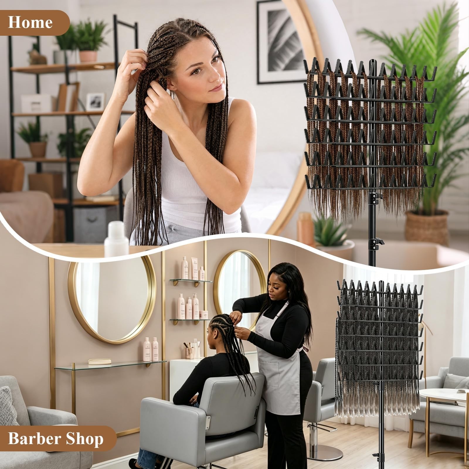 Braiding Hair Rack Stand with 144 Pegs – Extension Holder & Divider Display
