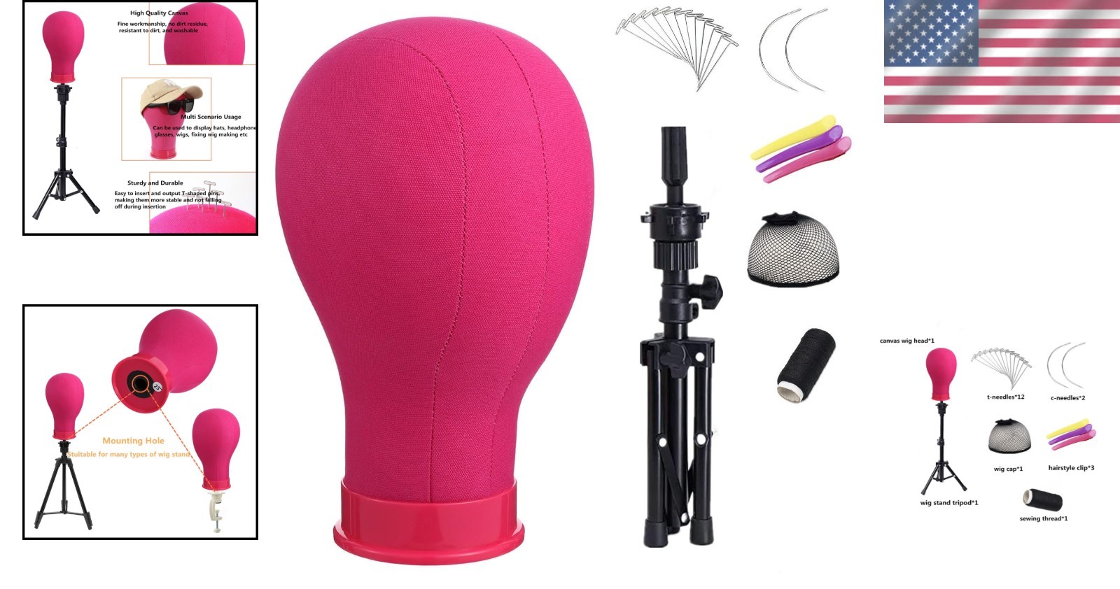 Sturdy Rose Wig Head Stand with Tripod Base – Perfect for Display & Styling