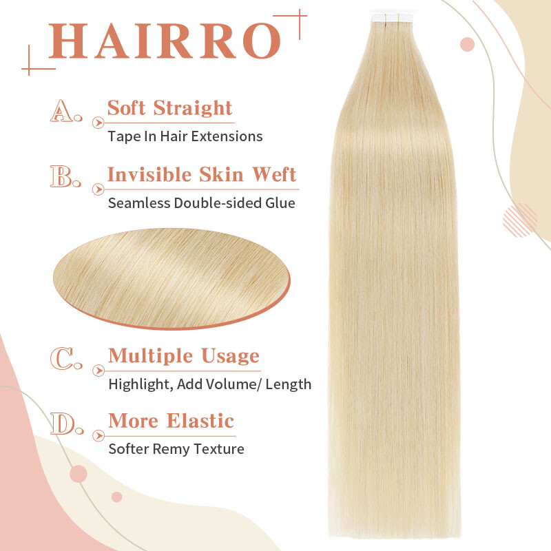 9A Tape In Real Remy Human Hair Extensions Invisible Skin Weft Double Drawn 10PC