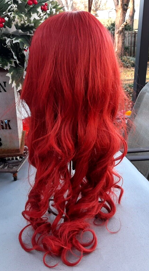 Long Curly Wavy Red Wig , Body Wave C Part Synthetic Full Wig ~ Copper Red NOB