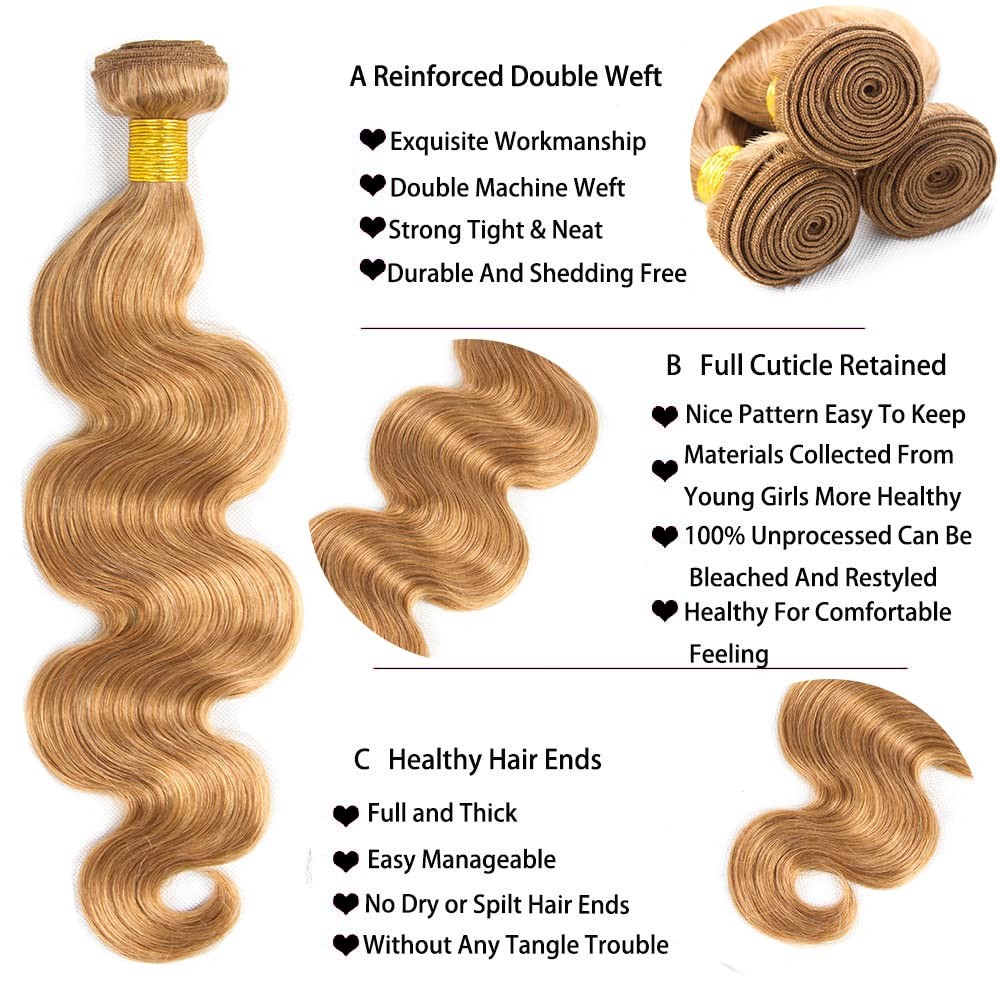 #27 Blonde Bundles Human Hair Body Wave Bundles 32 Inch Honey Blonde Body Wav…
