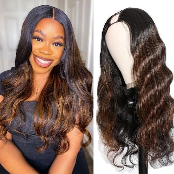 draconenee V Part Wig Human Hair Body Wave 1B/30 Highlight Ombre Wigs for Black