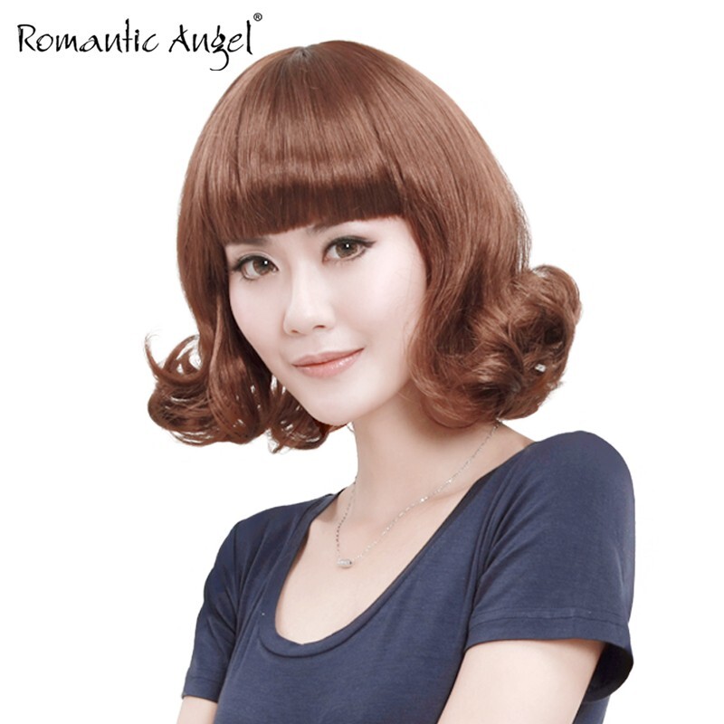 short wave curly with bang bob brow-skimming bangs similar human hair wigs