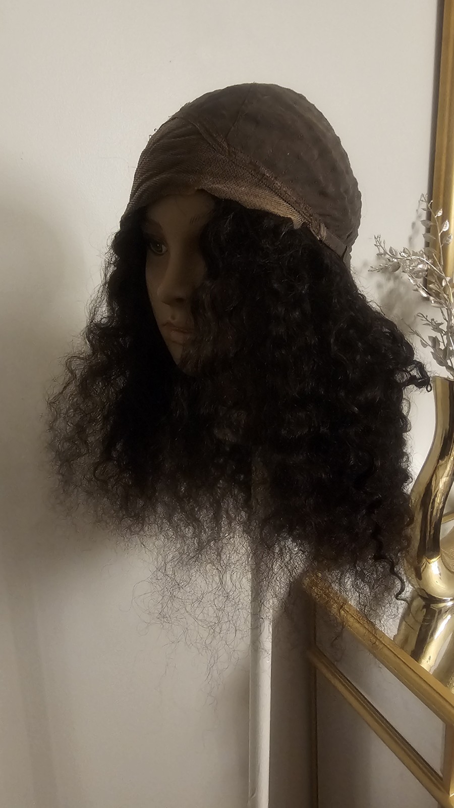 High Quality regular Top Black 20″ curly 100% Virgin Human Hair Lace Wig