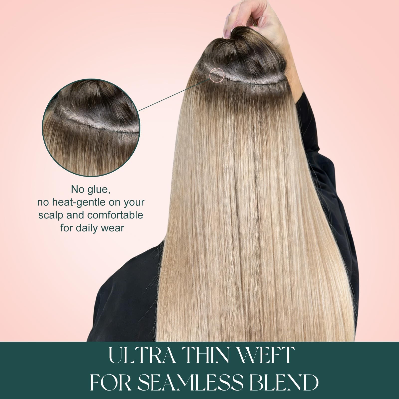Human Hair Weft Extensions 14 Inch 70G Balayage Dark Brown to Caramel Blonde