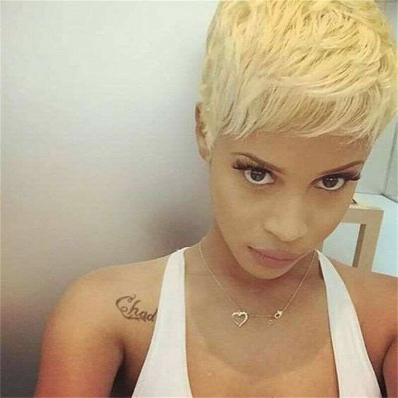 Short Pixie Haircut 100% Human Hair Short Blonde Wigs for Black Women None Lace