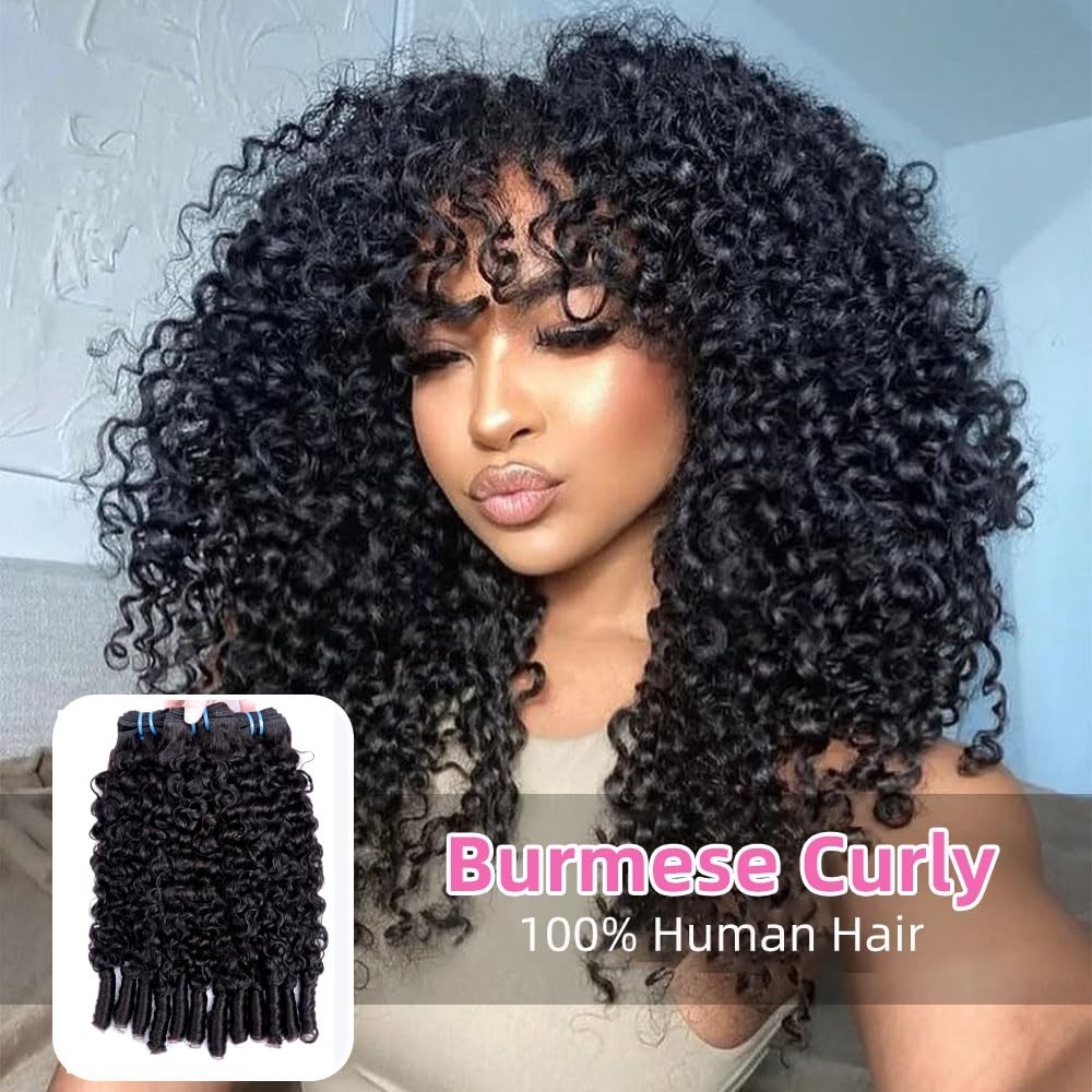 Curly Human Hair Bundles 26-30″ Water Wave 3C4A Burmese Curly Weave, Natural Bla