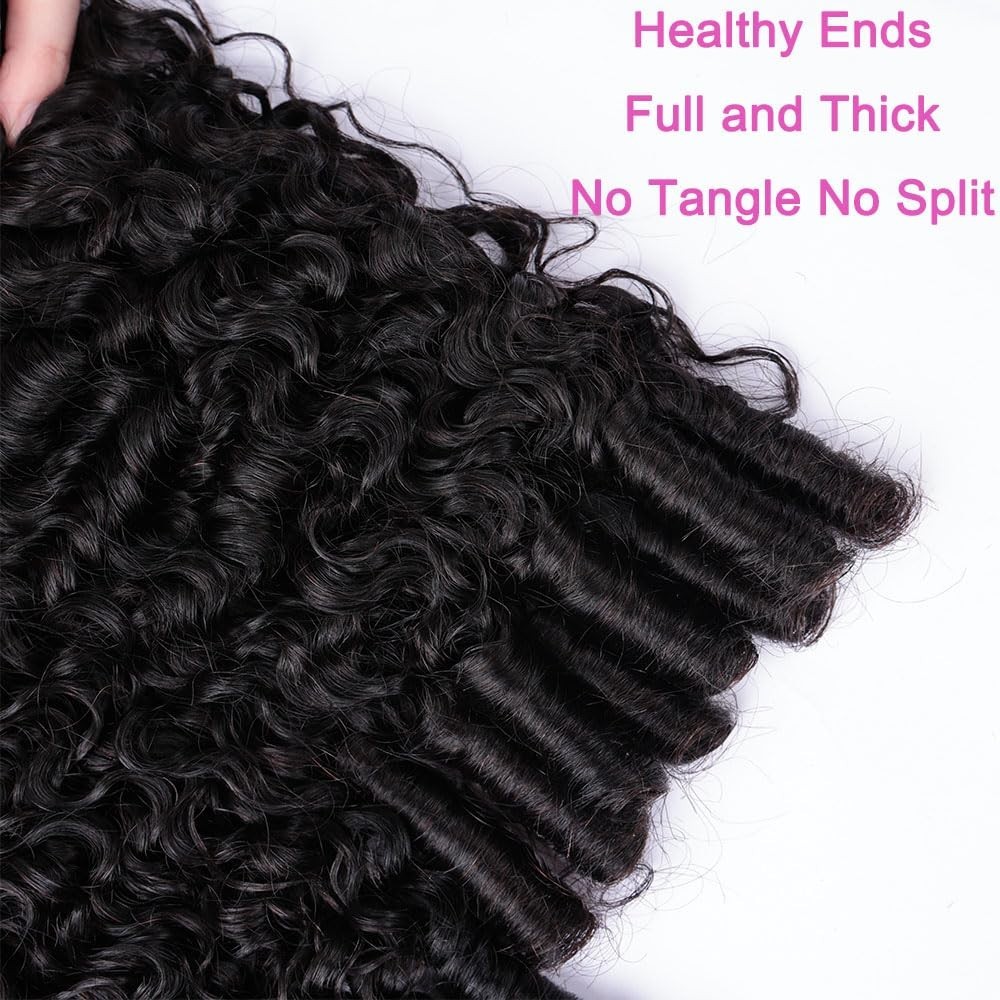 Curly Human Hair Bundles 26-30″ Water Wave 3C4A Burmese Curly Weave, Natural Bla