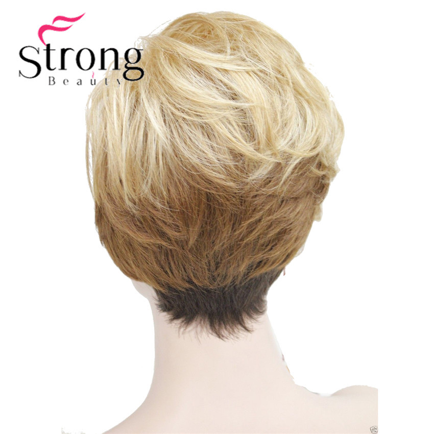 Short Soft Asymmetrical Golden Blonde Brown Ombre Heat freindy Synthetic wig