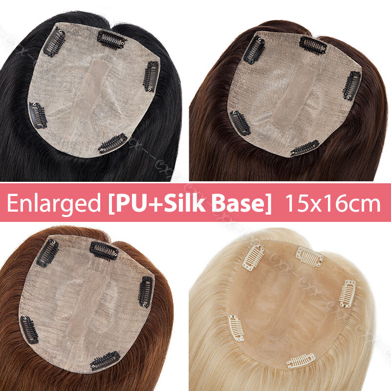15*16cm Premium Topper Toupee Hairpiece Real Remy Human Hair Silk Base Top Piece