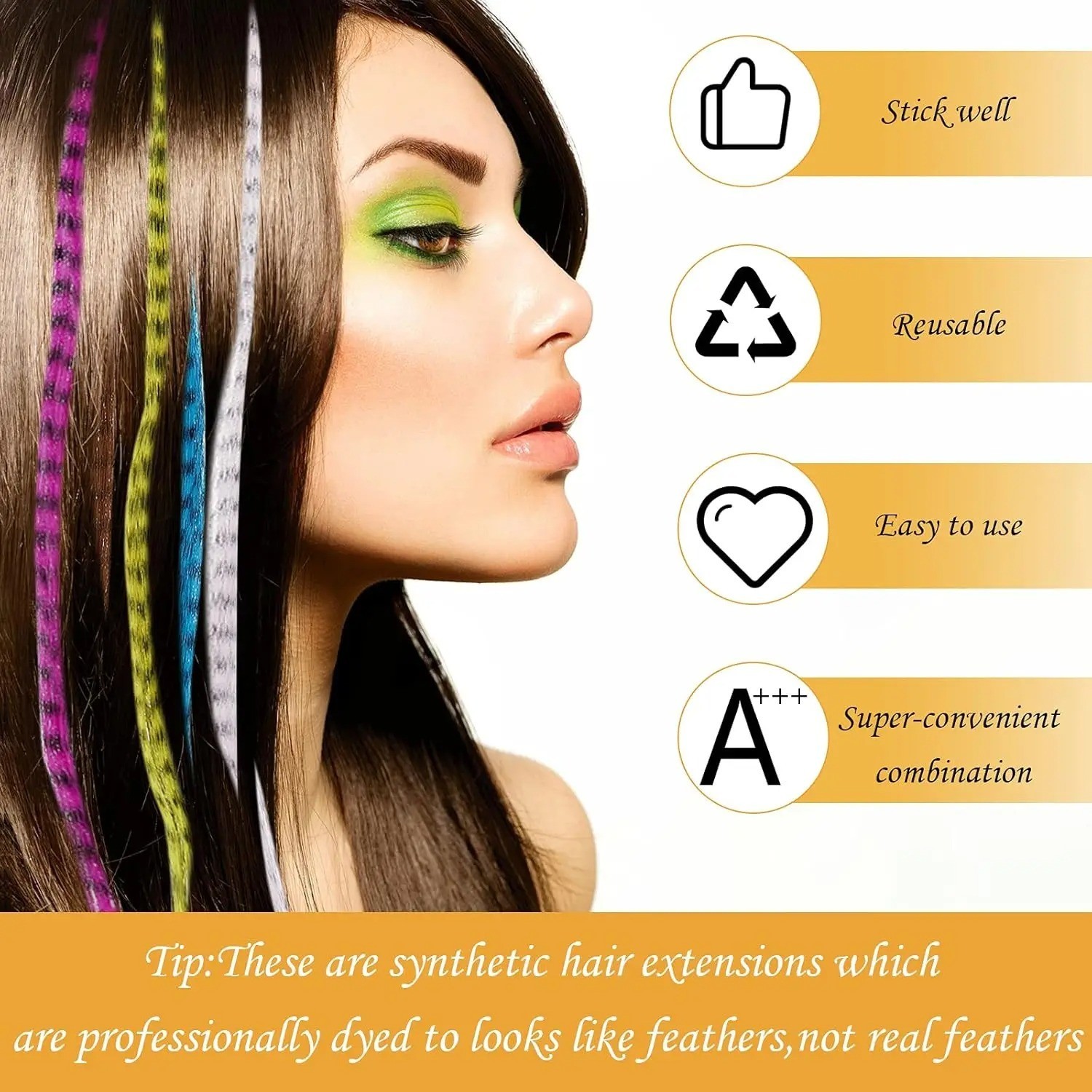 50pcs Grizzly Synthetic Feather Straight Hair Extensions 40cm With 100 Beads Set