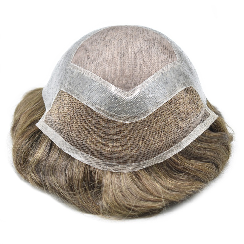 Swiss Lace Front Mens Toupee Hairpieces Mono Pu Hair Replacement System for Men