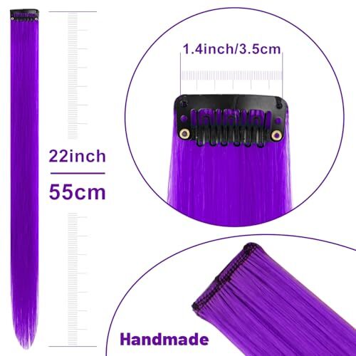 22 inch Colored Hair Extensions Straight Hairpiece, Multi-colors Party Purple
