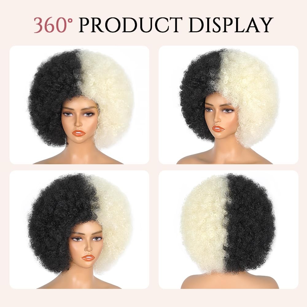 70’s Afro Wig for Women, Cruella Deville Short Afro Kinky Curly Wig, Glueless…