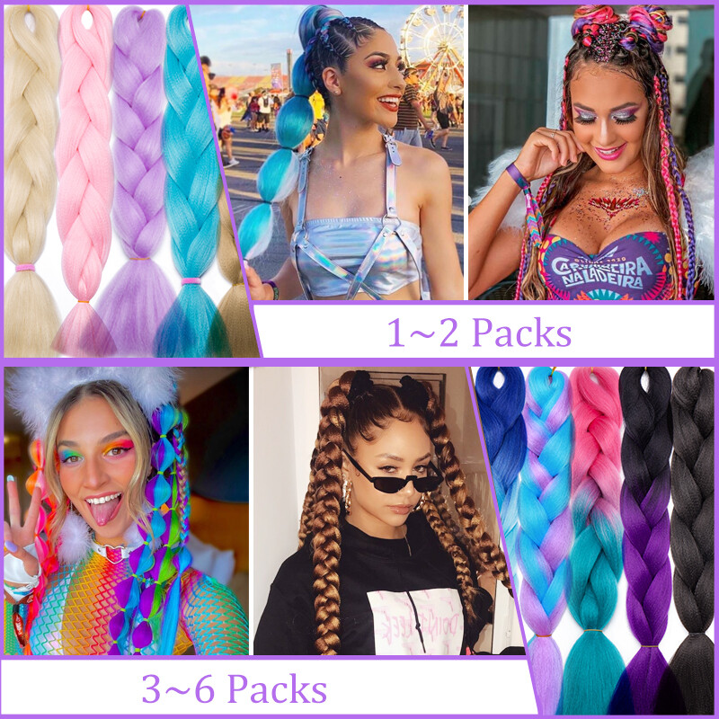 Crochet Box Braiding Long Jumbo Braid Hair Extensions Rainbow Festival Braided