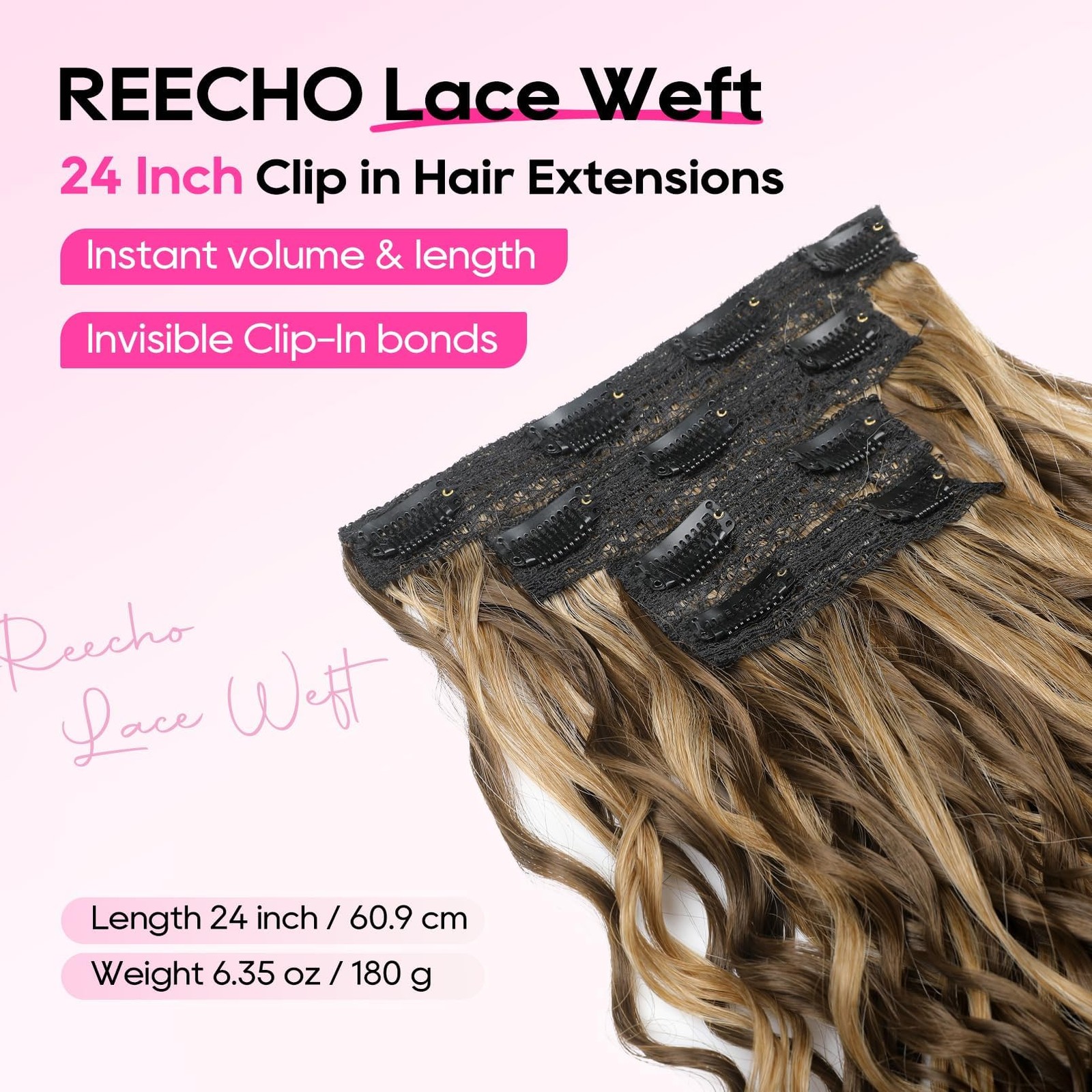 Curly Hair Extensions, 4PCS 24 inch Clip in Hair Extensions Lace Weft Short C…
