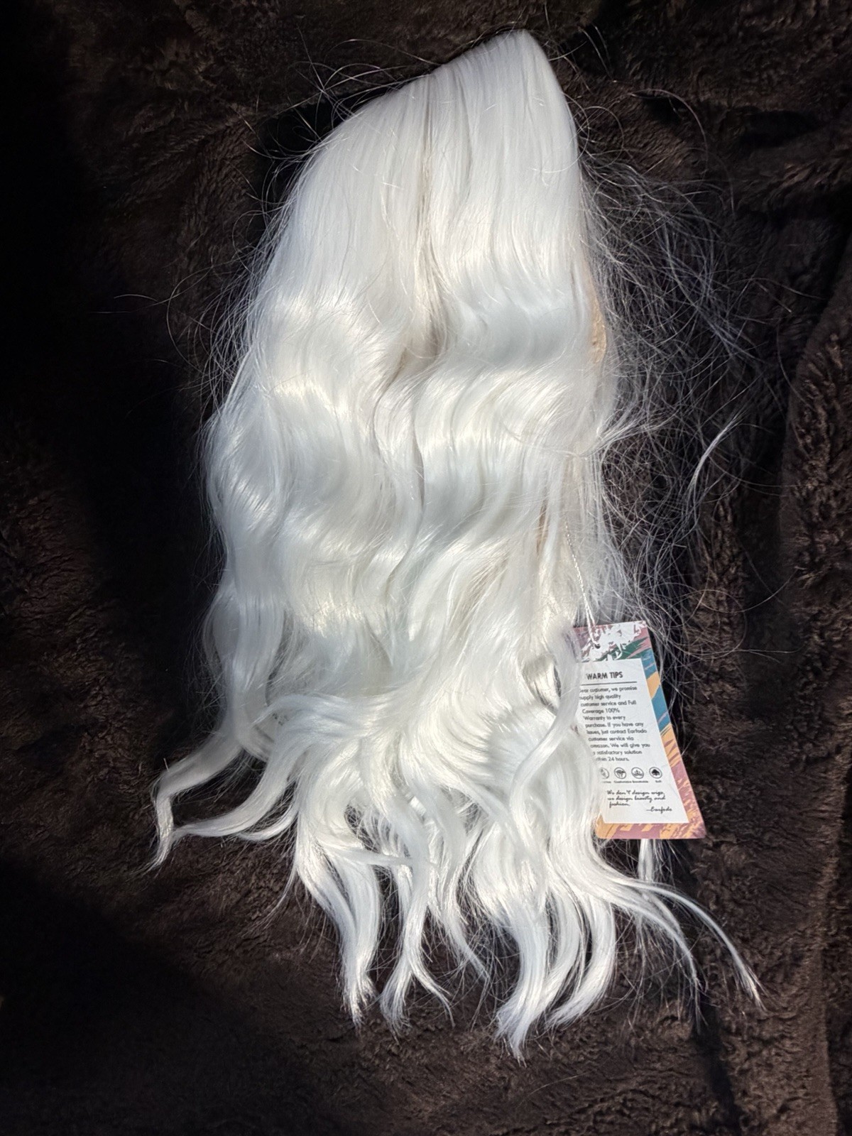 Ear fodo White Wavy Synthetic Wig 24in Adjustable Straps Classic Cap