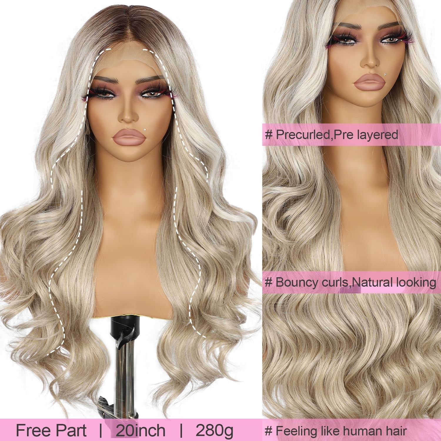 LACE FRONT WIG HUMAN HAIR BLENDED BLONDE BODYWAVE